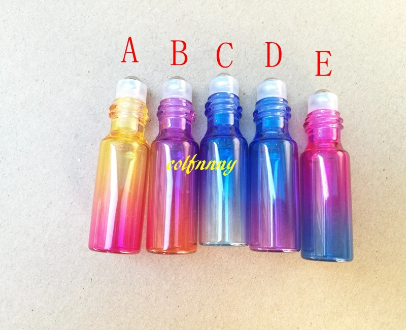 2000pcs/lot 16*55mm Size 5ML Gradient Color Glass Roll On Bottles Steel Roller Ball Essential Oil Empty Perfume Bottle C2201