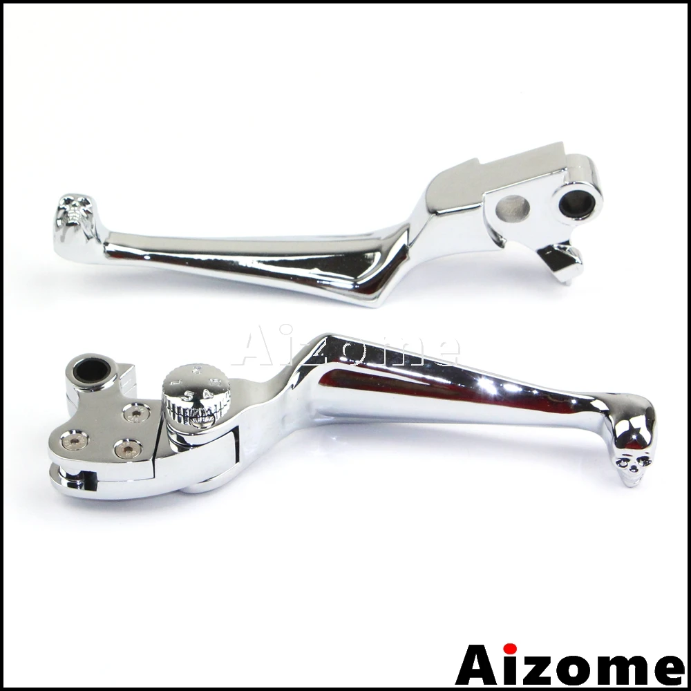 Chrome Adjustable Clutch Levers Skull Levers For Harley ElectraRoad Glide Road King Street Glide 1996-2007 Softail Dyna 96-2013