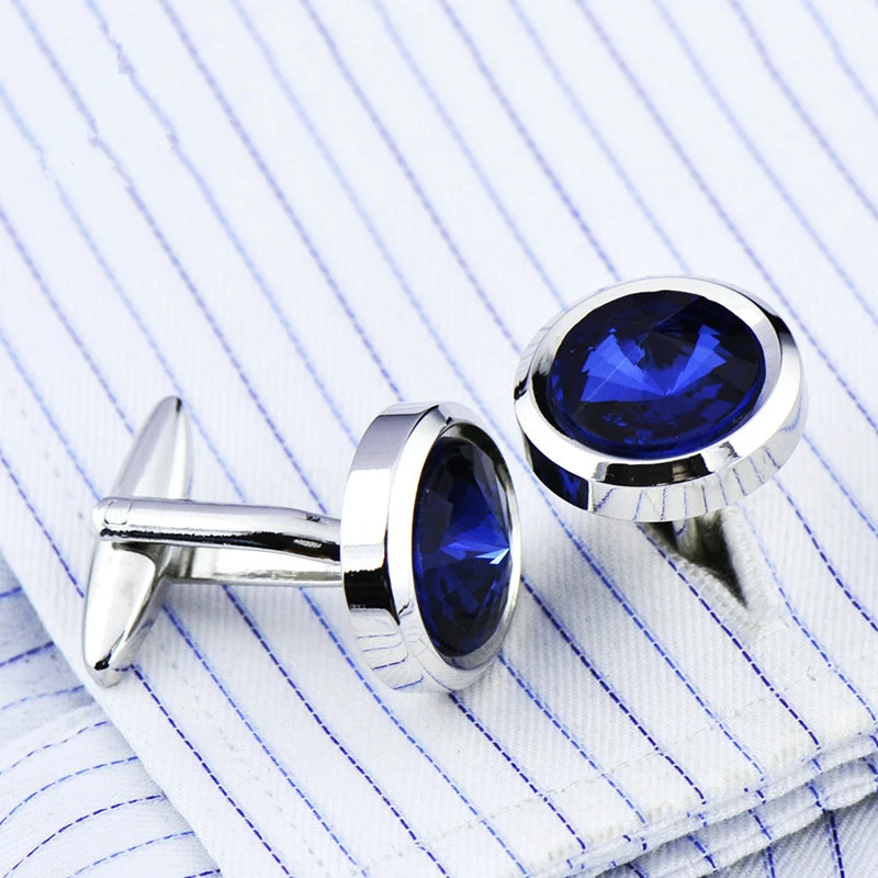 Jewelry shirt cufflink for mens Brand designer Cuffs link Button male bule crystal High Quality Luxury Wedding abotoaduras