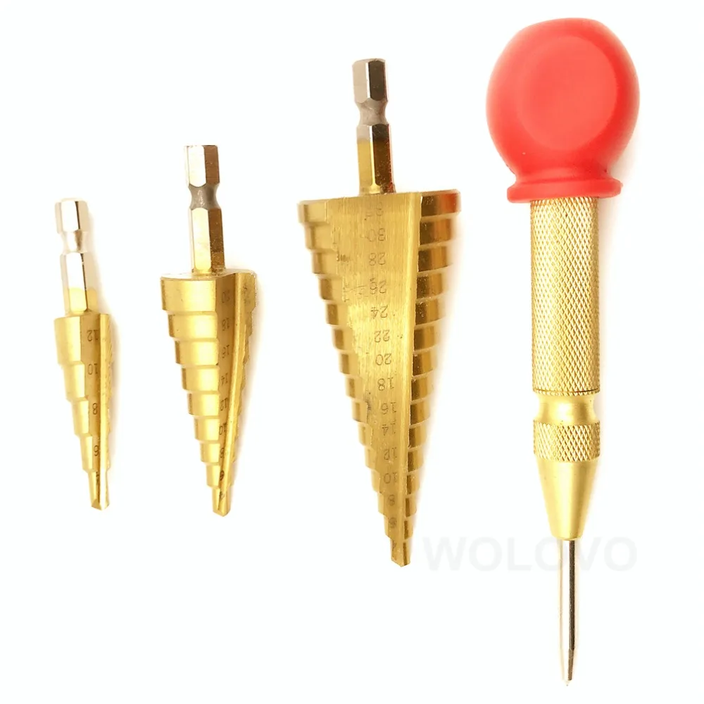 HSS Steel Titanium Step Drill Bit 3-12mm 4-12mm 4-20mm Step Cone Cutting Tools Metal Drill Bit Set for Woodworking Wood