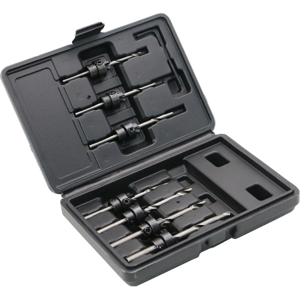 7Pcs Wood Screw Countersink Countersunk Countersunk Drills  Woodworking Drill Hole Drills Black Plastic Boxed