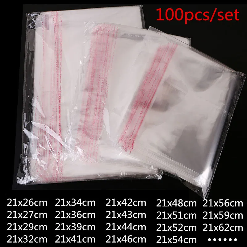 100Pcs 21Cm Breedte Clear Zelfklevende Cello Cellofaan Zak Zelf Afdichting Plastic Zakken Voor Kleding Fruit Verpakking hersluitbare Bag66