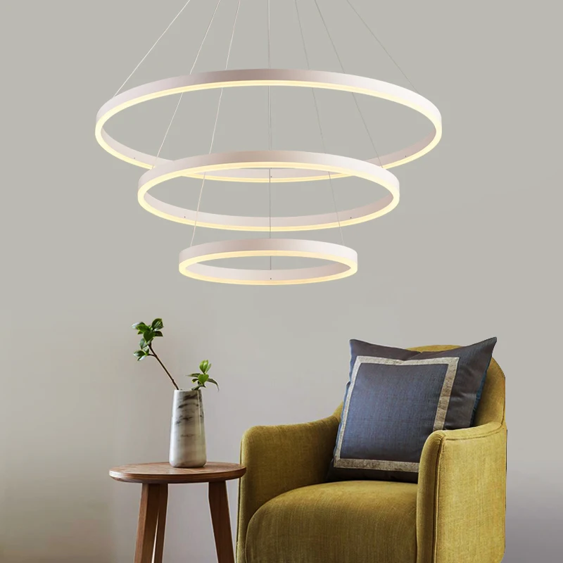 

Modern led Chandelier For living room Dining bedroom ledlamp black/white rings suspension luminaire modern chandelier Lighting