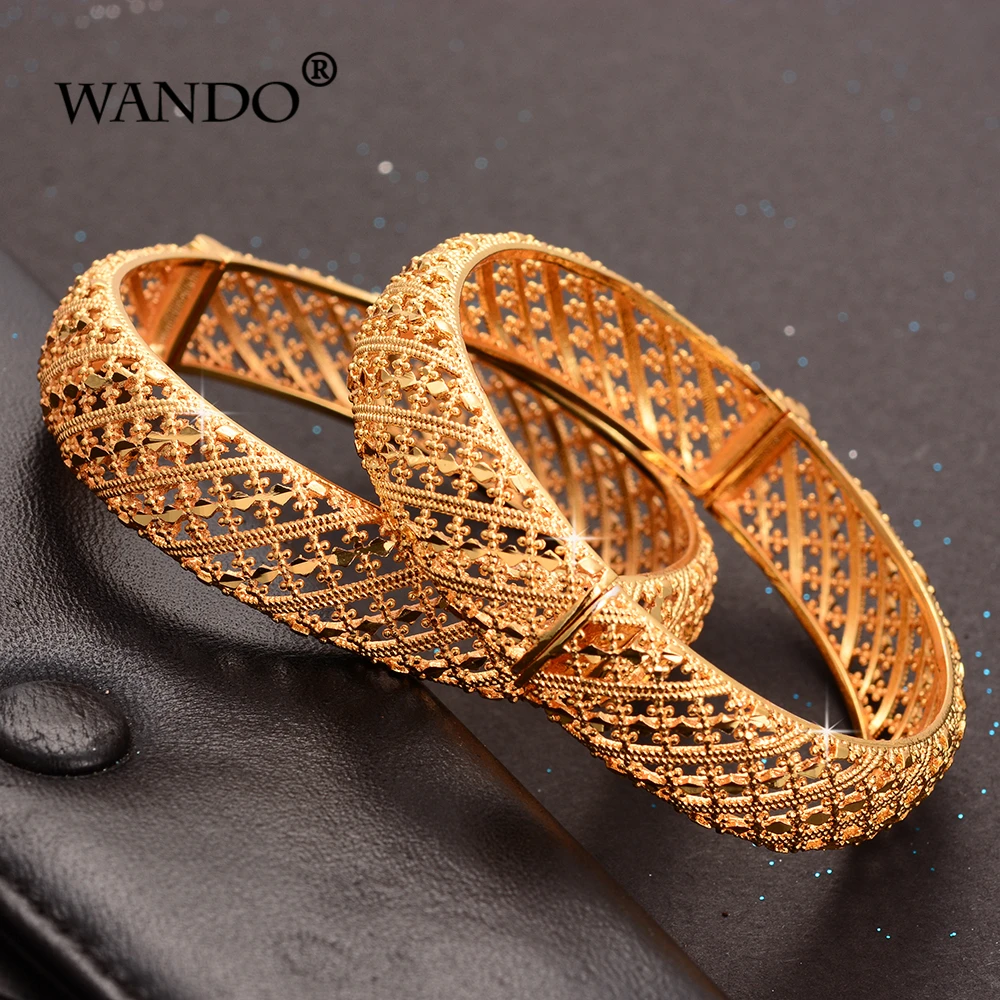 

2pcs/Lot Gold Color Dubai Gold Wedding Bracelet For Women Fashion Jewelry Bracelet Arab African Arabic Style Can Open B183