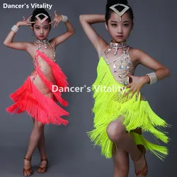 New Children Latin Tassel Dancing Skirt Child's Rumba Samba ChaCha Latin Competition Dance Dresses Latin Costumes For Girls