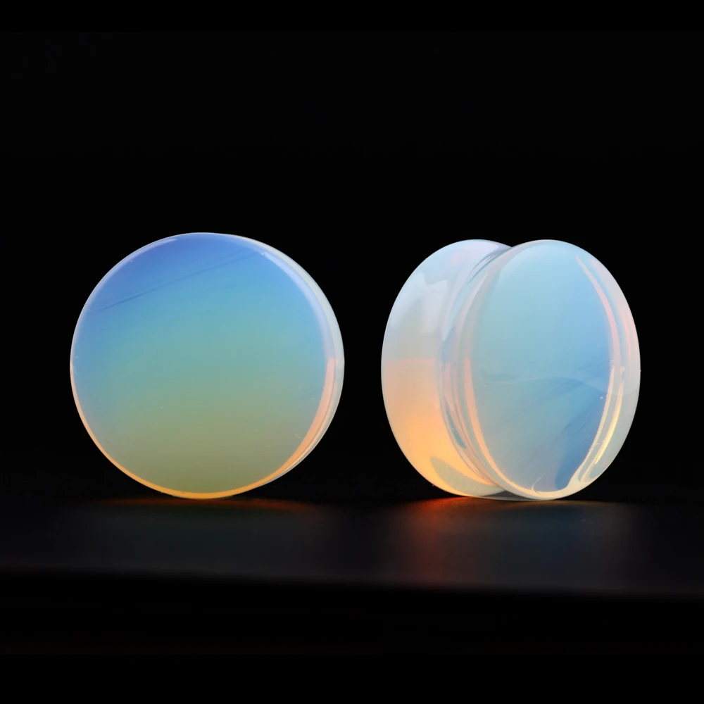 2pcs Opal Stone Double Flared Translucent Opal Ear Plugs and Tunnels Piercing Ear Gauges Stretcher Expander Body Jewelry