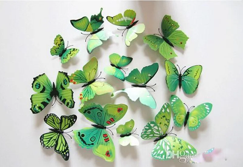 DHL 12pcs/set 3D Art Butterfly Decal Wall Sticker Home Decor Room Decoration 300set christmas birthday gifts favors