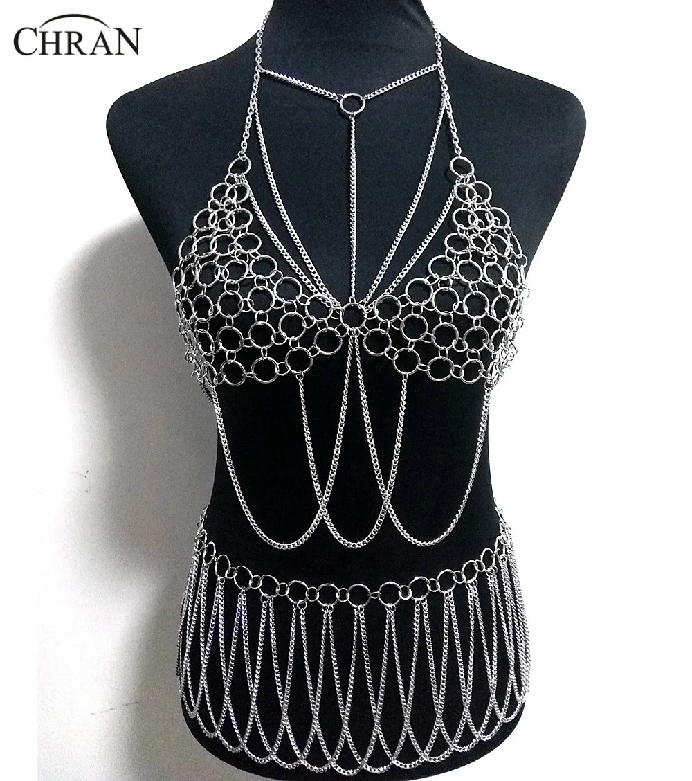 

Chran Silver Color Sexy Women Harness Full Beach Chain Belly Waist Fashion Costume Chain Bra Dress Bikini Wear Jewelry CRBJ804