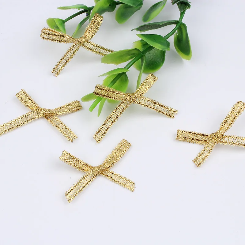 100pcs/lot Gold Satin Ribbon Bows for Scrapbook Wedding Candy Box Decoration DIY Sewing Accessories