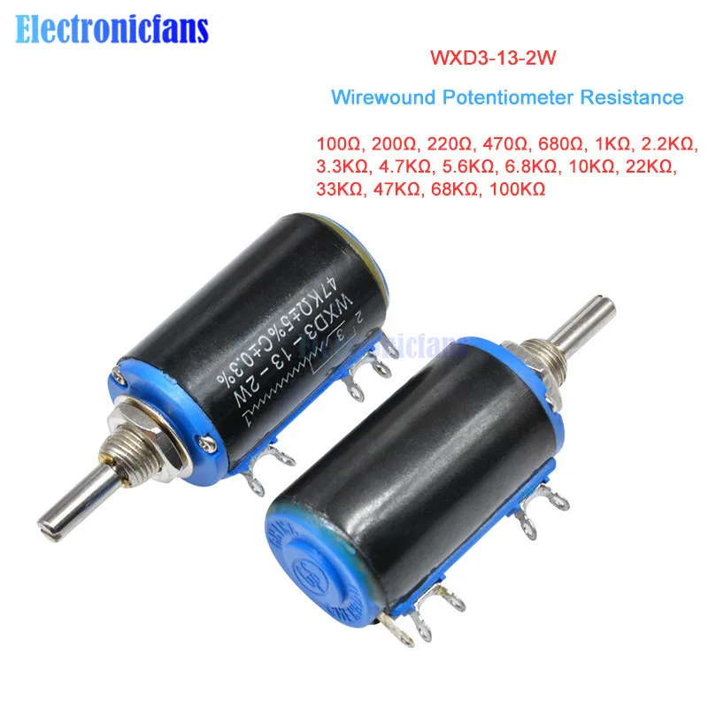 WXD3-13-2W Wirewound Potentiometer 100R 470R 1K 4.7K 6.8K 10K 22K 47K 100KΩ Ohm 10 Turns Linear Rotary Potentiometer WXD3-13 2W