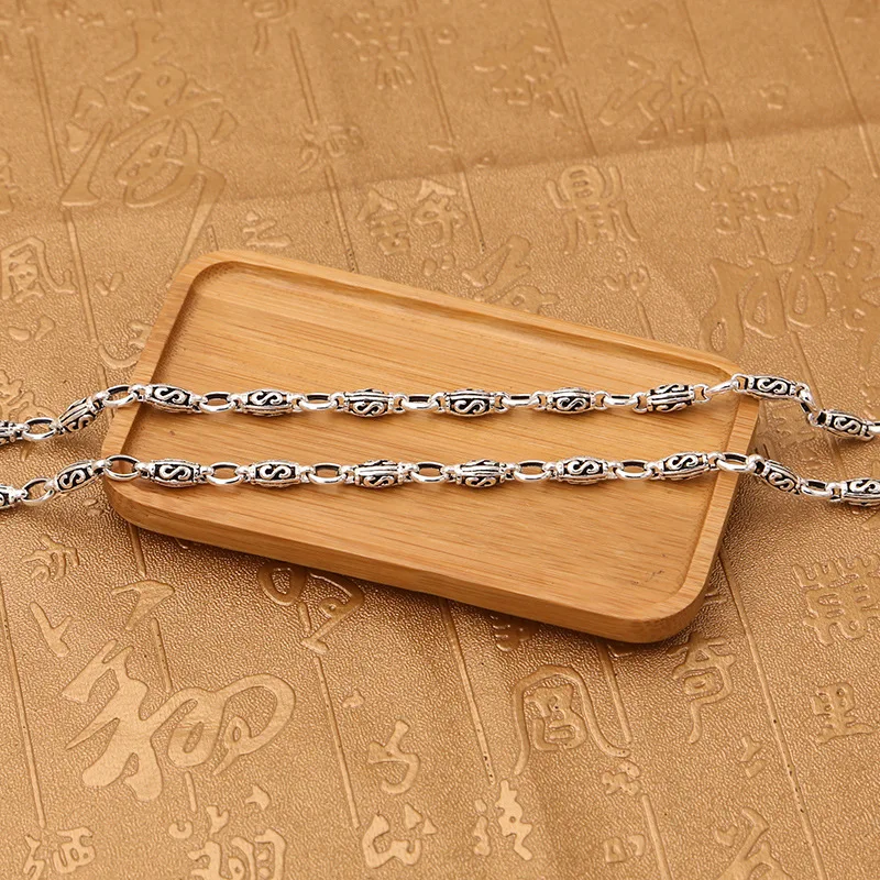 

Factory Wholesale S925 Sterling Silver Jewelry Vintage Thai Silver Hollow Letter Bamboo Chain Trend Retro Style Men's Necklace