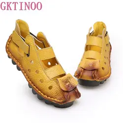 GKTINOO 2024, verano, fondo suave, zapatos planos de cuero genuino para mujer, sandalias de ocio con personalidad para mujer, sandalias Retro hechas a mano, zapato