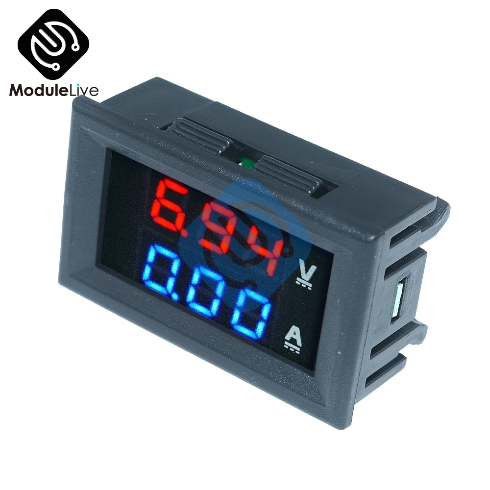 Mini Digital Voltmeter Ammeter DC 100V 10A 50A Panel Amp Voltage Volt Current Meter Tester 0.56'' 0.56inch Blue Red Indicator