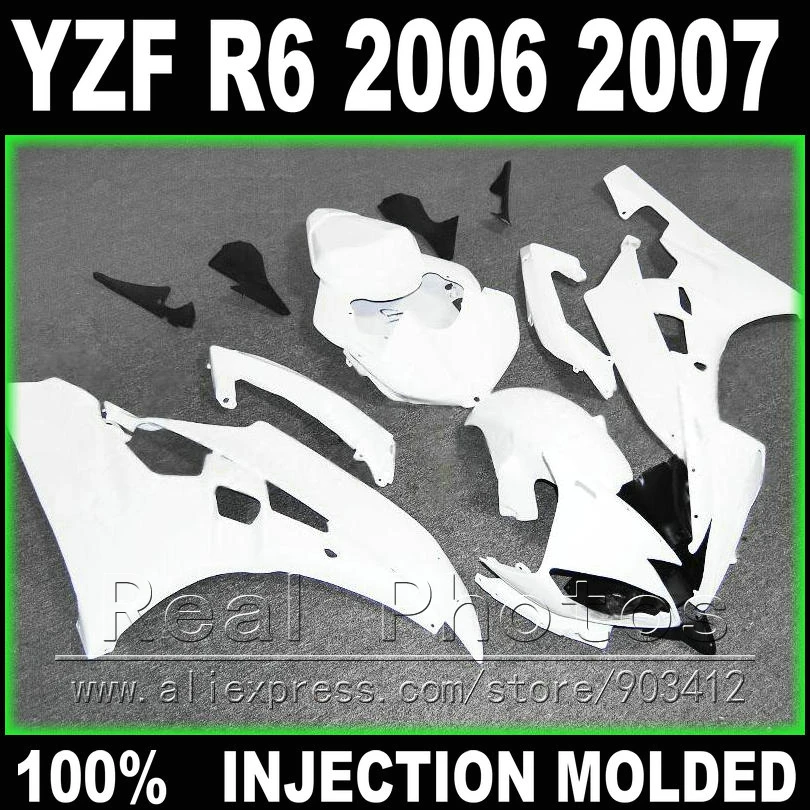 Hot sale bodywork for YAMAHA R6 fairing 2006 2007 Injection molding white matte black  2006 2007 YZF R6 fairings