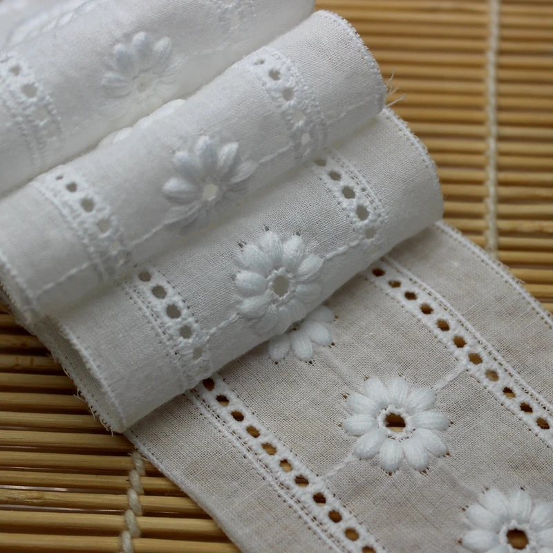 3 Meter 6.2 CM White 3D Embroidered Flower Lace Trims Costume Ribbon Applique Cotton Home Textiles Sewing Lace Fabric Cusack