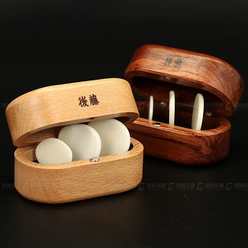 QCYQ Guitar Picks Handmade Out of Genuine Cow Bone with Wooden Box Gift Set, 3 Pieces of Guitar Pick