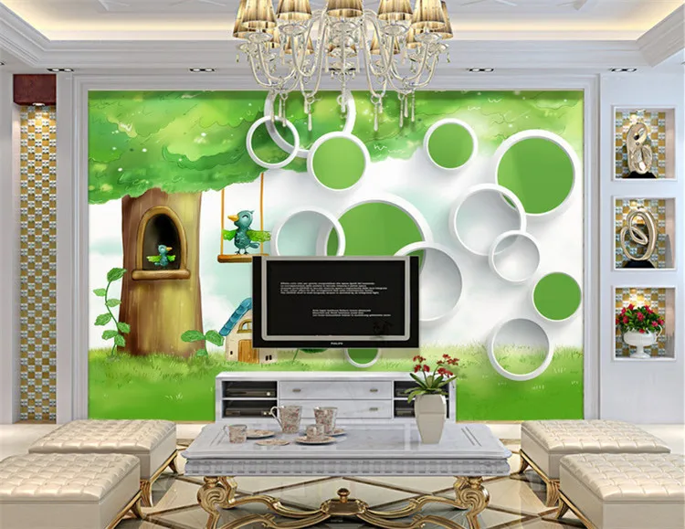 

Personalized custom photo mural wallpaper TV background wall sofa bedroom wallpaper children's room dream green big tree