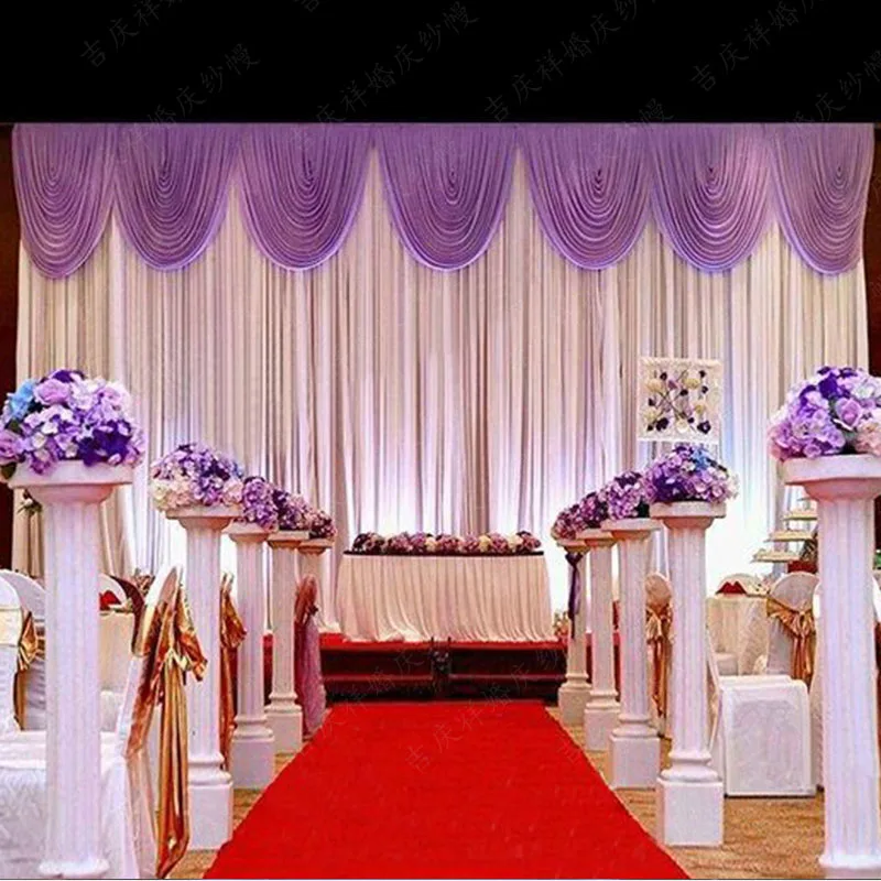 

Free DHL White Wedding Backdrop Curtain with Purple Swag Stage Backdrops 20ft (w) x 10ft (h) for Party Wedding decoration