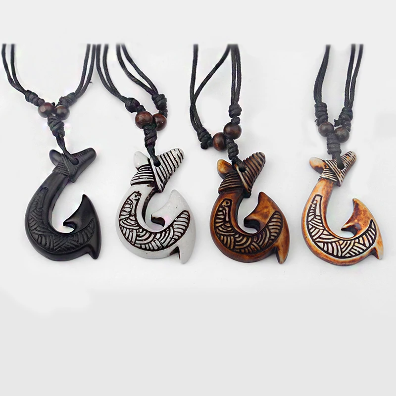 4pcs Mixed Color Charms Resin Maori Fish-Hook Punk Head Skull Wolf Head Swirl Bull Head Pendant Necklace Collar Jewelry