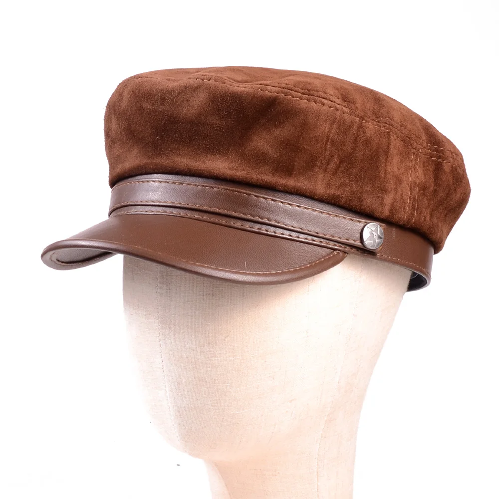 

New Women's Men's Real Suede leather Flat Cap Beret Newsboy Cap/Hat