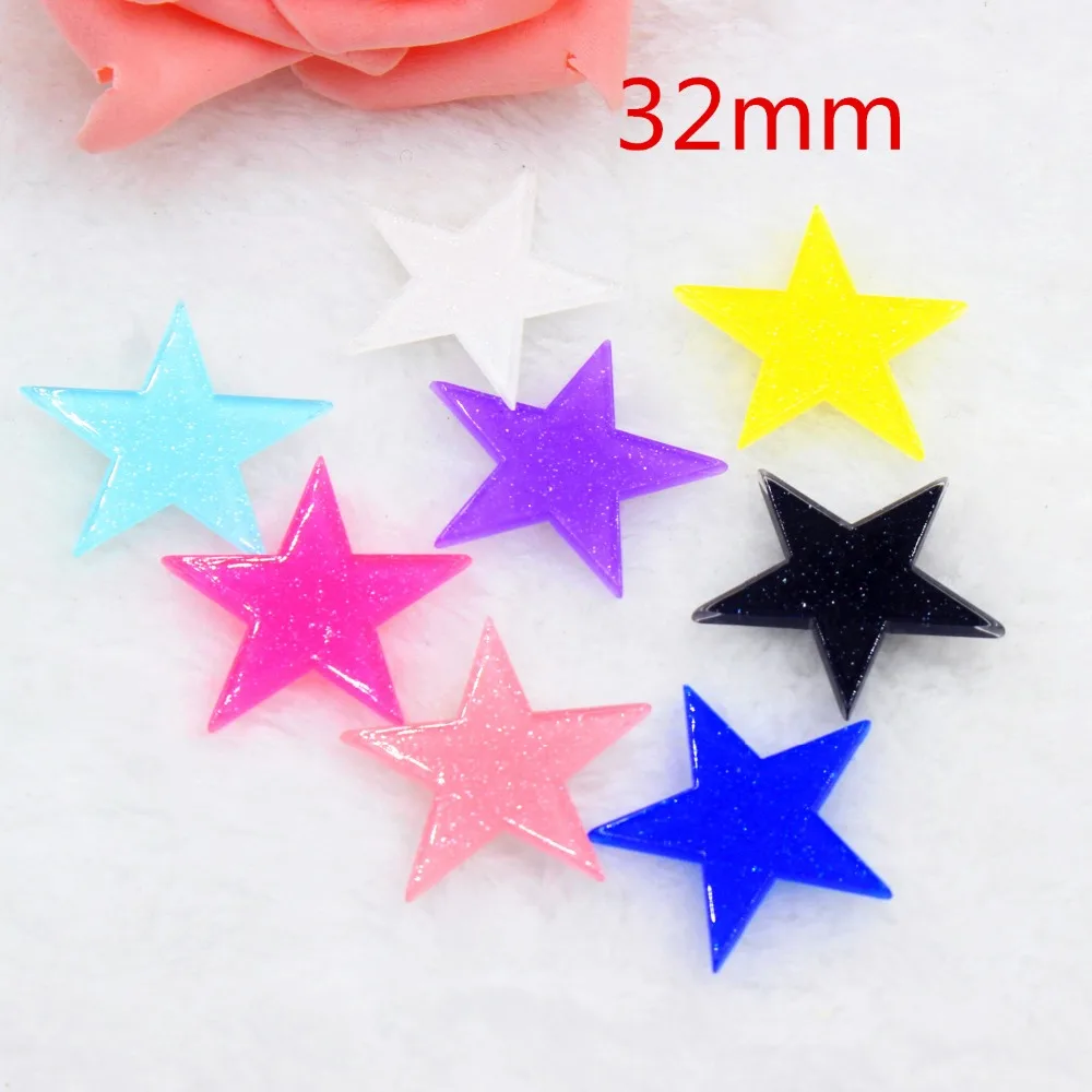 50pcs/lot kawaii planar resin star with glitter 32mm mix colors  DIY resin cabochons accessories