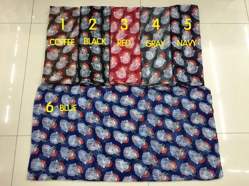 

2016 Fashion Hot Sell Santa Claus Print Scarves Shawls Christmas Scarf Wrap Hijab Wholesale 10pcs/LOT 6 Color Free Shipping