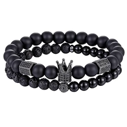 XQNI Onyx Stone & Lava Stone Bead Bracelet Combination Cubic Zircon Accessories Elastic Rope Beads Bracelet For Men Jewelry