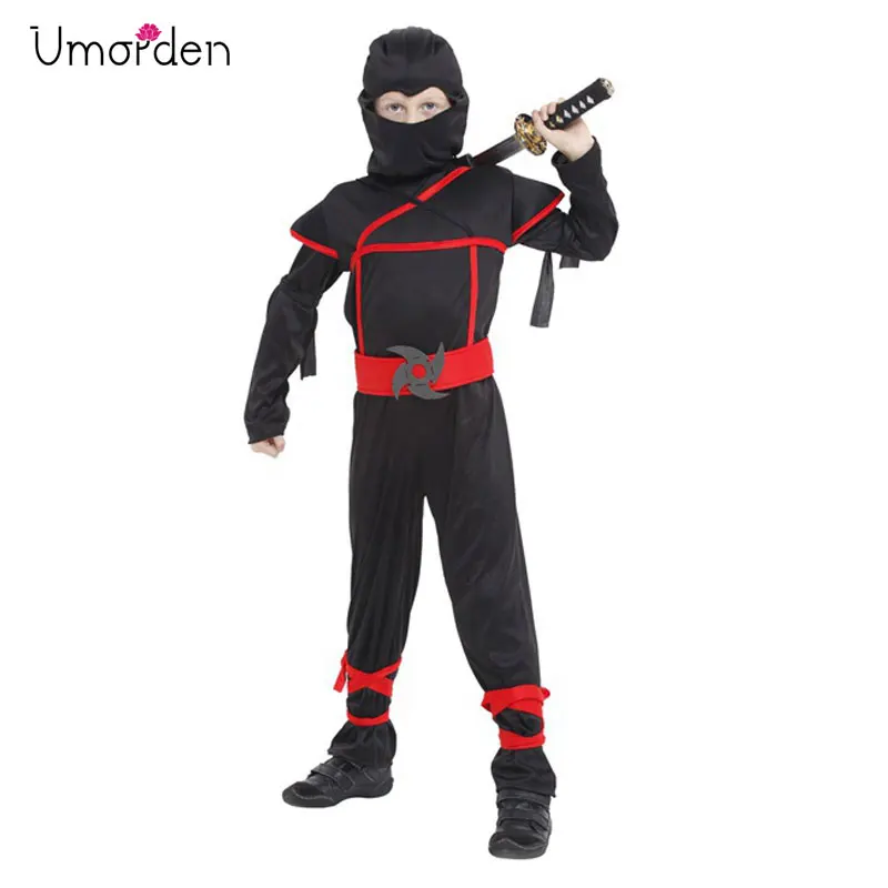 Umorden Kids Children Japanese Samurai Killer Ninja Costume for Boys 4-6Y 6-8Y 8-10Y Halloween Purim Fancy Dress Jumpsuit