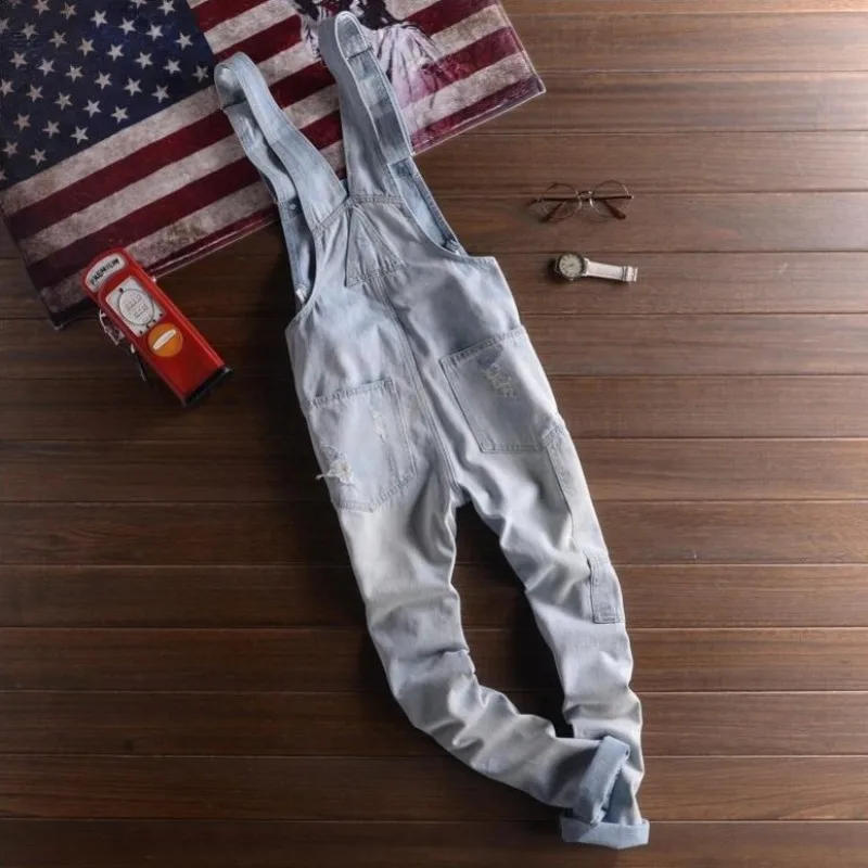 

New Fashion High Quality Camouflage Jeans Denim Overalls Men Casual Wash Skinny Pocket Overalls Jeans Male Jumpsuit Pants