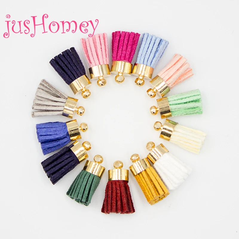 100PCS Mixed Colors SMALL Size Suede Tassels w/ Gold Plated Cap 15mm Mini Faux Leather Tassels for DIY Dangle Drop Earrings