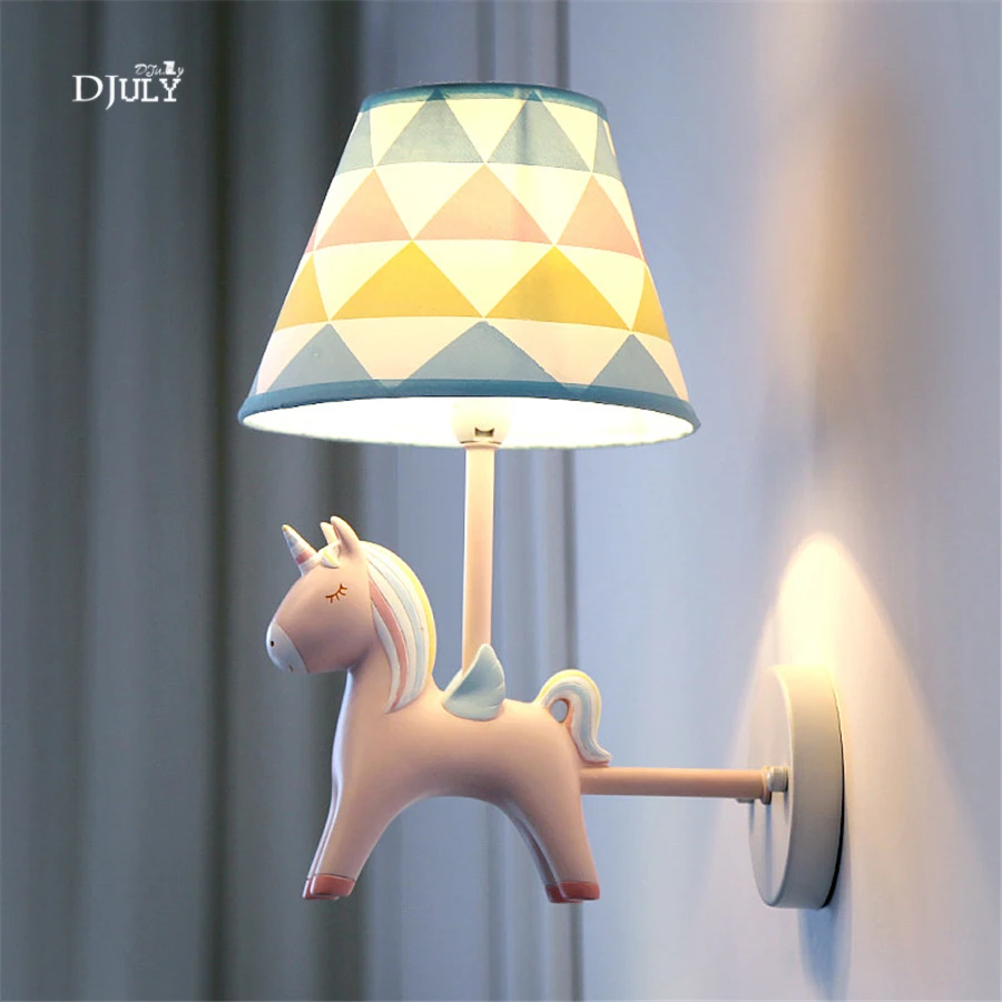 Cartoon Holiday Decorations for Home Unicorn Wall Lamp Children Bedroom Bedside Lamp Creative Kids Room Light Resin Wall Sconce