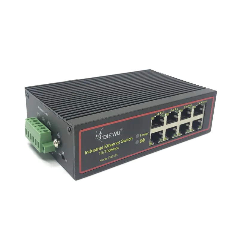 Interruptores Ethernet industriales no gestionados, 5V-58V, 8 puertos, 10/100M DIN-Rail