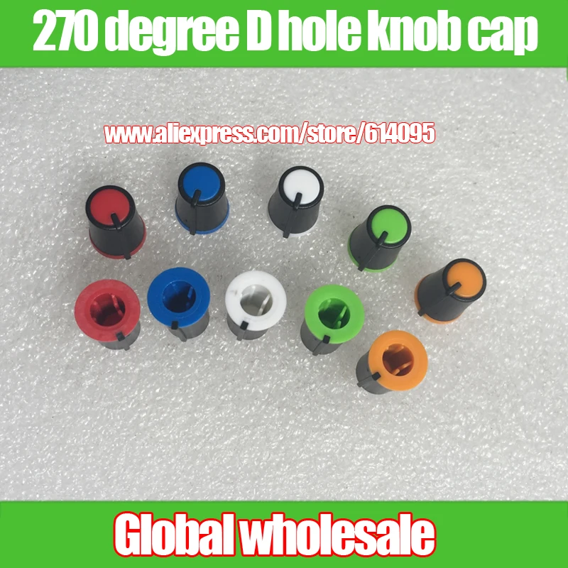 60pcs half shaft D hole plastic knob cap / 270 degree mixer keyboard potentiometer knob rotating cap / red yellow blue green whi