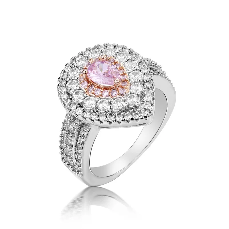 OMHXZJ Wholesale European Fashion Woman Girl Party Wedding Gift Pink AAA Zircon 925 Sterling Silver 14KT Rose Gold Ring RR381