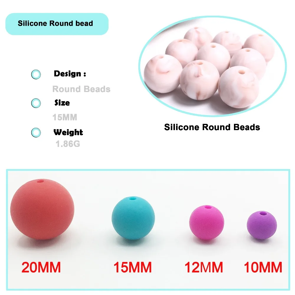 Silicone Beads 10mm/12mm/15mm Baby Colorful beads Food Grade Nursing Chewing Round Silicone Beads BPA Free DIY Jewelry making