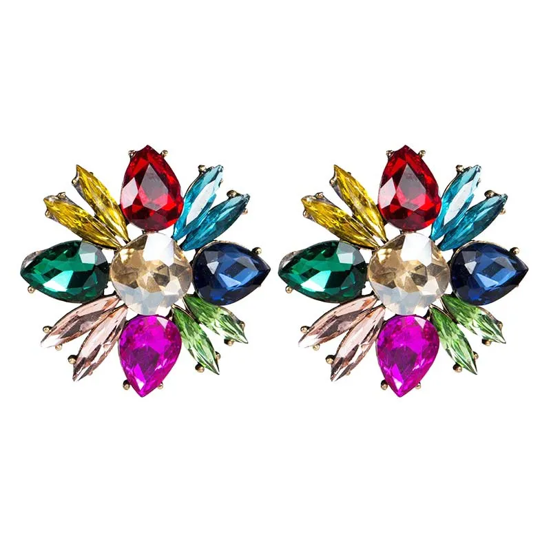 LUBOV Beautiful Jewelry Multiple Colors Crystal Flower Stud Earrings Rhinestone Crystal Piercing Earrings Women Christmas Party