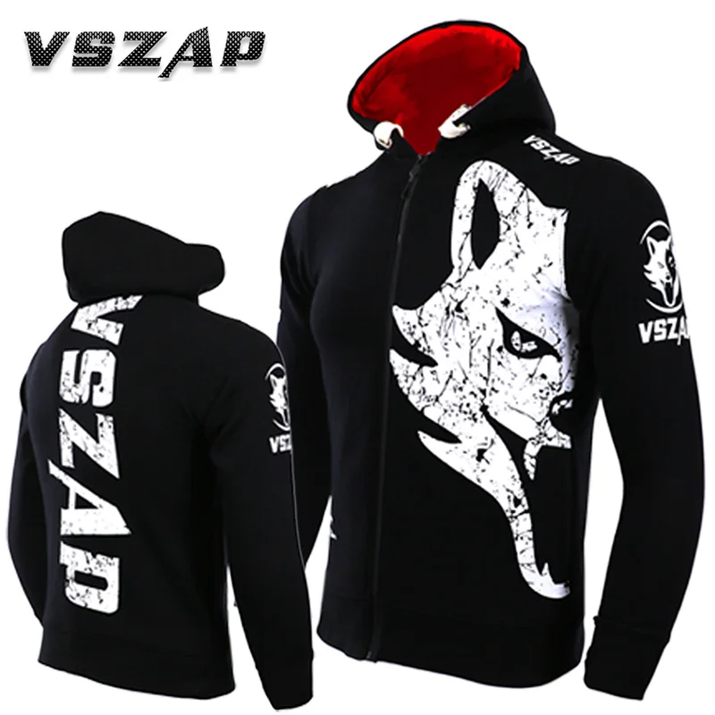 VSZAP Ciepła zimowa bluza z kapturem Dresy Fight MMA Gym Tee Shirt Boks Fitness Sport Mężczyźni