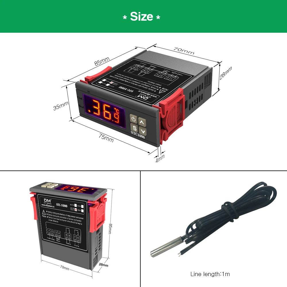 Imagem -04 - Termostato Digital para Controle de Temperatura em Incubadora Termostato de Led de 1000 para Manutenção de Temperatura em Incubadora para Aquecimento e Resfriamento Termorregulada por Relé de 12 a 24v 220v