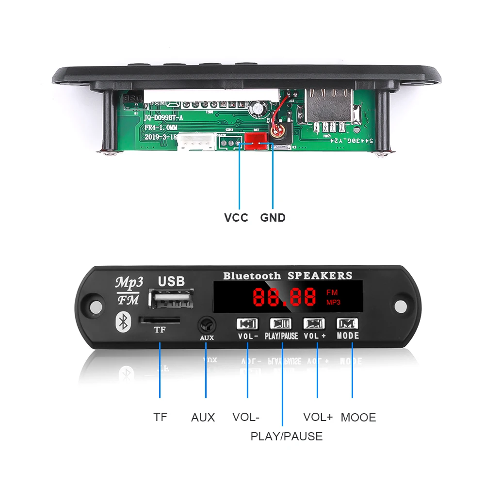 KEBIDU 5V 12V Color Screen MP3 Decoder Board WMA WAV FLAC APE Bluetooth Mp3 Player USB TF FM Radio Module with Call Recording