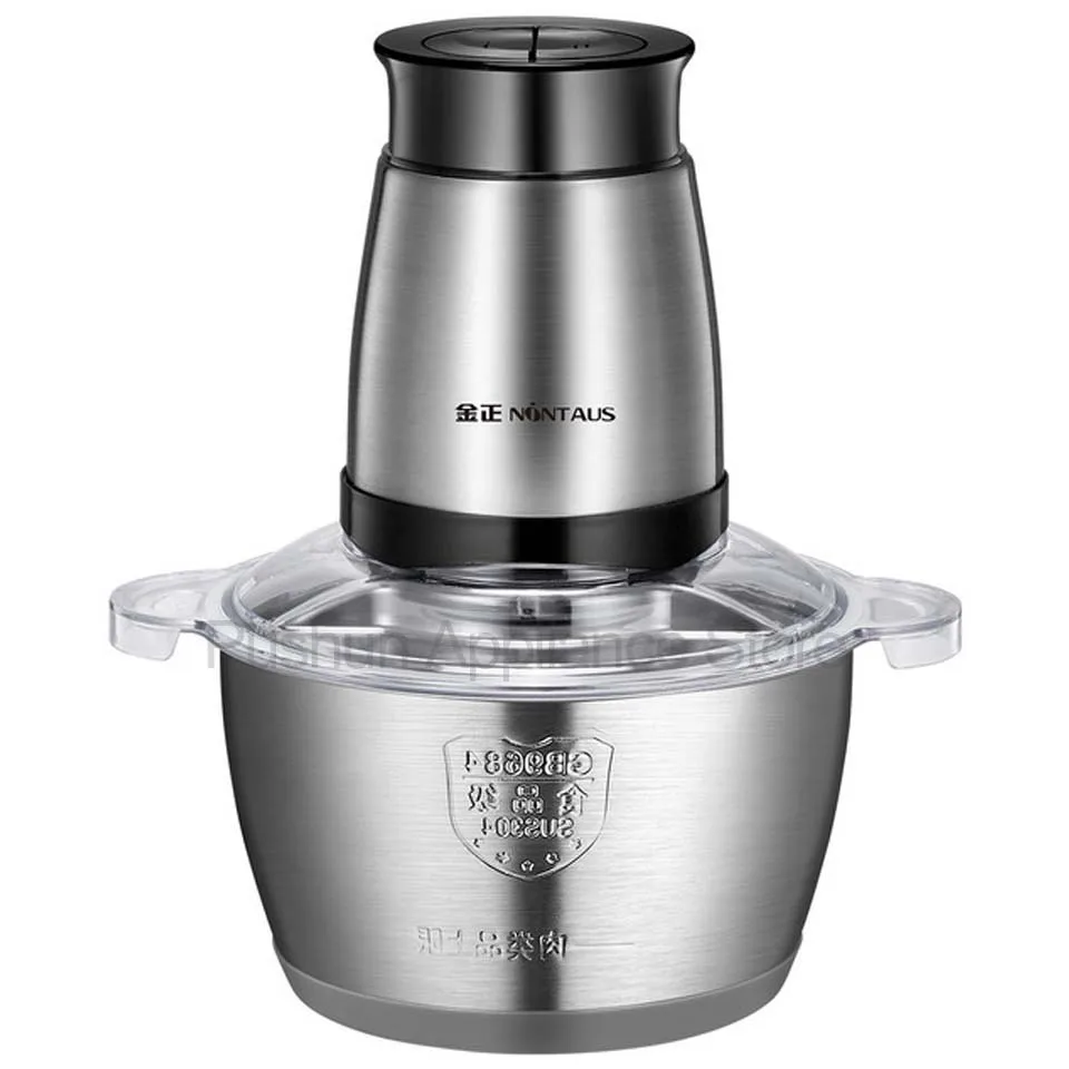 Hachoir électrique ménager en acier inoxydable, 2 vitesses, 1,8 l de capacité, pour hacher la viande, le gingembre, l'ail, le piment