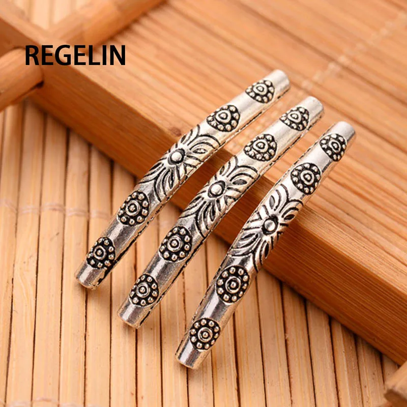 REGELIN 35*4mm 10 sztuk/partia tybetański kolor srebrny zakrzywiona rurka dystansowe koraliki na naszyjnik bransoletka DIY komponenty do wyrobu biżuterii