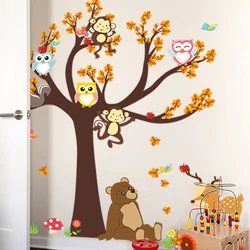 Owl Monkey Animals  Tree Cartoon Vinyl Wall stickers for kids rooms Home decor DIY Child Wallpaper Art House Decor Decals
