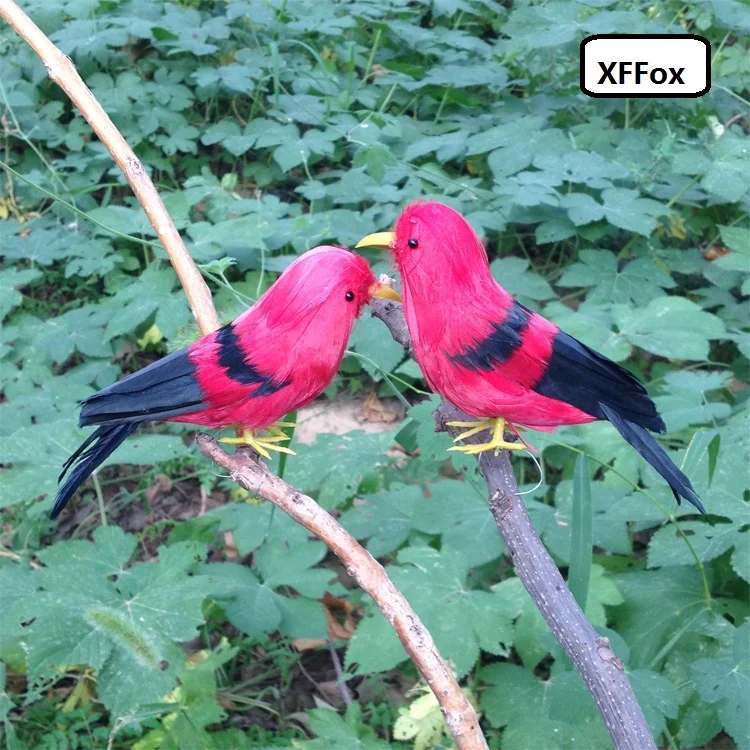 

a pair of real life red&black bird models foam&feather simulation mini bird toy gift about 12cm xf0628