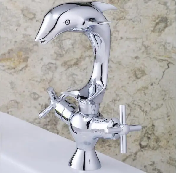 New arrival chrome wash basin tap high quality bathroom double lever dolphin basin faucet sink faucet luxury basin mixer