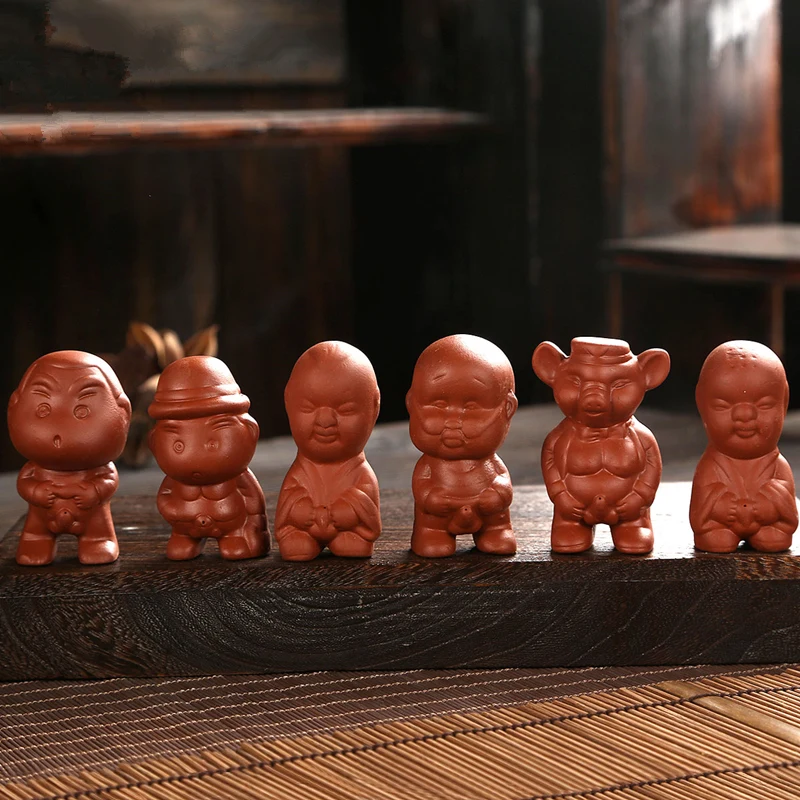 6pcs/lot Random pattern pee doll Chinese yixing zisha purple clay tea pet home decoration on tea tray lovely pee boy tea play