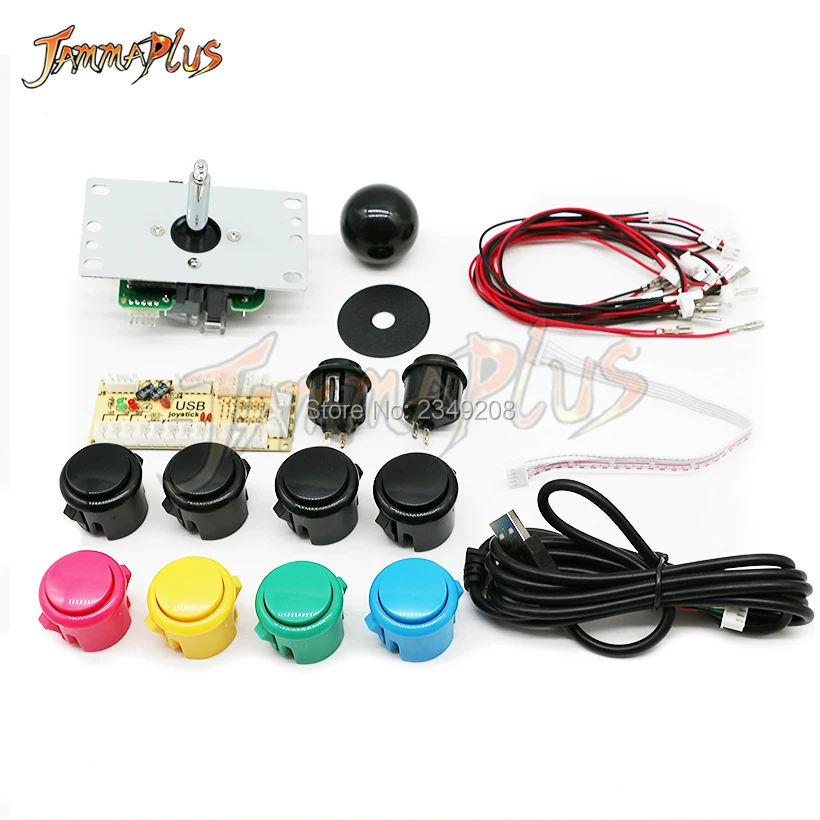 

DIY arcade joystick handle kit set with 5 pin Joystick 24mm & 30mm push button spare parts USB cable wires for PC joystick plate