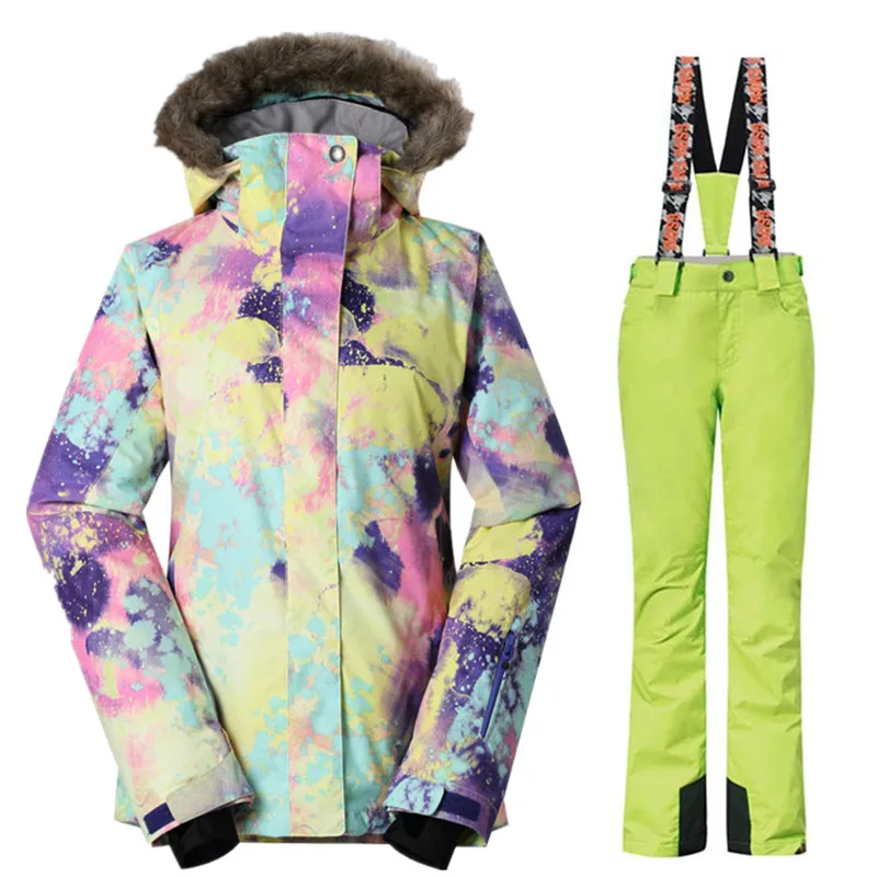 GSOU SCHNEE Marke frauen Winter Ski Anzug Ski Jacke + Hosen set Wasserdichte Snowboard Jacke Hose Weibliche Outdoor Skifahren schnee Kleidung