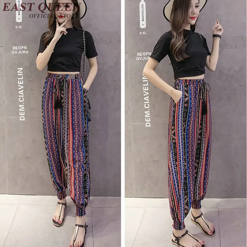 

New arrival women pants 2018 high waist elastic boho pants wide leg side split harem summer pants for women NN0612 YQ