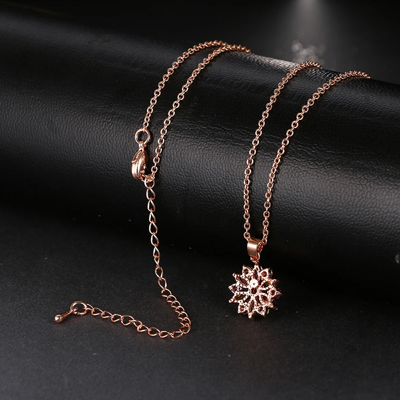 Emmaya Fashion Design Shiny Multi Zircon Necklace Rose Gold Color Flower Pendant Necklaces Chain Jewelry for Women Party