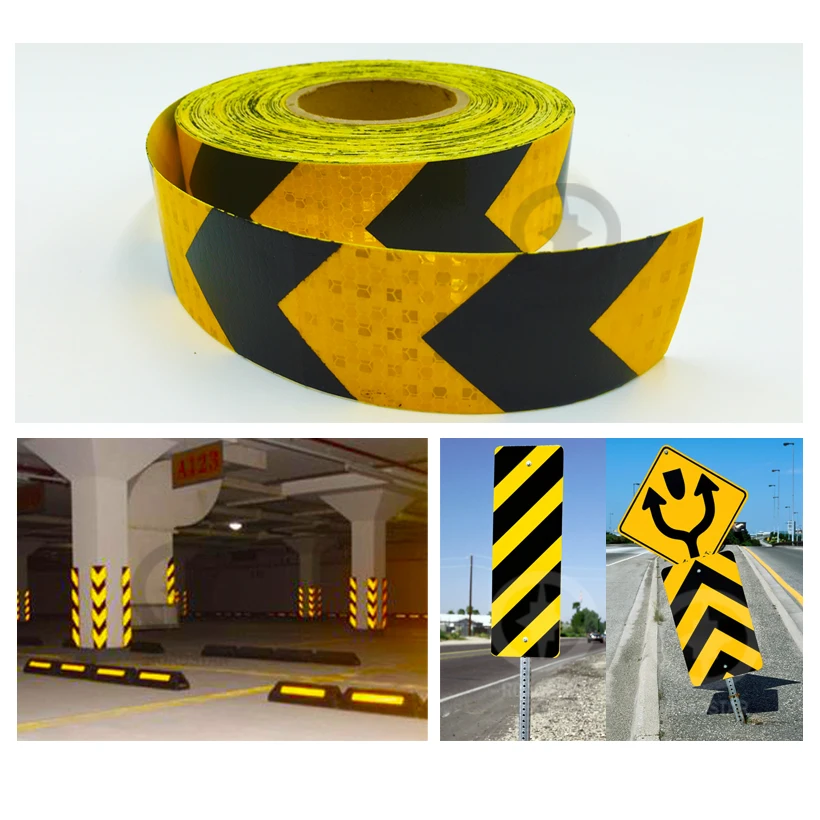 

Roadstar Reflective Tape 5cmx10m Small Shining Square Self-Adhesive Tape with Yellow Black Color Arrow Printing for Car